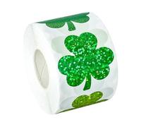 St. Patrick's Day Decoration Accessories Shamrock Stickers Holographic Stickers Roll 3 Sparkly Green Lucky Clover Adhesive Seal Labels for Irish Holiday Party Cards Envelope, 500Pcs
