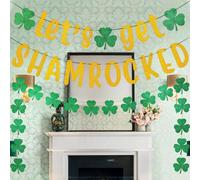 St patricks Day Decorations,2 Strings St Patricks Day Banner Glitter Let`s Get Shamrocked St Patricks Day Bunting,Creative Shamrock Hanging Ceiling Window Wall Party Photo Accessories Set