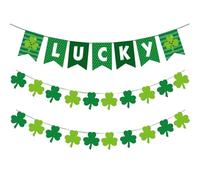 St Patricks Day Decorations, 3Pcs St. Patrick’s Day Banner St Patricks Day Accessories, Irish Felt Shamrock Garland Banner Bunting for St Patrick's Day Decoration Irish Party Supplies (Green)