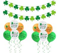 St Patricks Day Decorations Banner Balloons with 2 Pcs Irish Bunting Shamrock Green 12Pcs St Patricks Day Balloons St Patricks Day Accessories Bunting for Home Bar Paddy's Day Irish Day