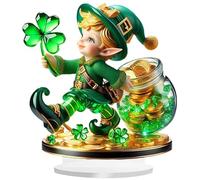 St Patricks Day Decorations Leprechaun Figurine Acrylic Resin Irish Clover Statue for Home Table Desk Shelf Decor Miniature Ornament Gifts for Holiday Irish Pub 20x19.09 cm