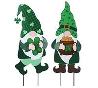 St Patricks Day Decorations Outdoor, 2 Pack Green Gnomes Decorative Garden Stakes for Decor, Metal Yard Signs The Home Lawn Patio