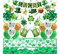 St. Patrick's Day Decorations Set, Shamrock Confetti Decor Shamrock Balloons Lucky Banner Table Runner Hanging Swirl Decorations for Saint Patrick Party Supplies