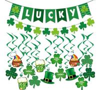 St Patricks Day Decorations, Shamrock Bunting Garlands, LUCKY Banner, Clover Hanging Swirls, Irish Decor for Home Office Classroom St Patricks Day Party Decorations