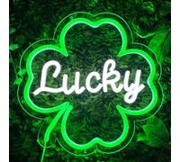 St Patrick's Day Decorations Shamrock Neon Sign LED Shamrock Window Lights USB Powered Green Lucky Clover Lighted Decorations for Window Home Bar Wall Indoor Outdoor Party Irish Decor