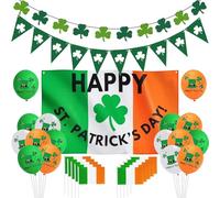 St Patricks Day Decorations St Patricks Day Accessories, 150 * 90cm Irish Flag, 10m Irish Pennant, Shamrock Garland, HandHeld Flag, St Patricks Day Balloons for Home School Bar Irish Paddy's Day