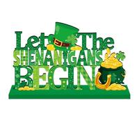 St Patricks Day Decorations Table Wooden Centerpiece 11.8 x 7.1 Inches Let The Shenanigans Begin Saint Patricks Day Table Decorations Irish Shamrock Tabletop Tiered Tray Decor for Home Shelf Decor