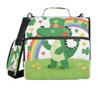 St. Patrick's Day Dinosaur Rainbow Gold Coins 3 Ringing Zipper Binder Organizer with Handle Waterproof Document Organizer Bag for School and Office