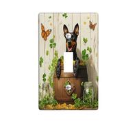 St.Patrick's Day Doberman Dog Decorative Light Switch Cover Plate 1 Gang Single Toggle, Rustic Fun Puppy Electrical Switchplate for Room, Farmhouse Pet Switchcover Switchplate