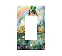 St.Patrick's Day Doberman Dog Decorative Light Switch Cover Wall Plate 1 Gang Single Rocker, Farmhouse Truck Puppy Electrical Switchplate, Rainbow Electrical Faceplate for Bedroom