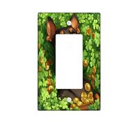 St.Patrick's Day Doberman Dog Decorative Light Switch Cover Wall Plate 1 Gang Single Rocker, Shamrock Puppy Electrical Switchplate for Room, Clover Pet Switchcover Switchplate