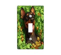 St.Patrick's Day Doberman Dog Decorative Light Switch Cover Wall Plate 1 Gang Single Toggle, Shamrock Puppy Electrical Switchplate for Room, Clover Pet Switchcover Switchplate