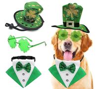 St Patrick's Day Dog Costume 3 Pcs Irish Leprechaun Green Tall Hat Pet Shamrock Sunglasses Bow Tie Kit for Medium Large Dogs Saint Patricks Day Parties Dog Outfits (Green,Tuxedo 3PCS Set)