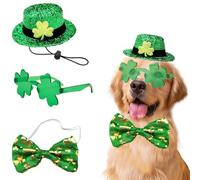 St Patrick's Day Dog Costume 3 Pcs Irish Leprechaun Green Tall Hat Pet Shamrock Sunglasses Bow Tie Kit for Large Dogs Saint Patricks Day Parties Dog Outfits (Large, Irish hat Bowtie Sunglasses)