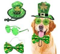 St Patrick's Day Dog Costume 3 Pcs Irish Leprechaun Green Tall Hat Pet Shamrock Sunglasses Bow Tie Kit for Medium Large Dogs Saint Patricks Day Parties Dog Outfits (Green,Bow Tie 3PCS Set)