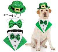 St.Patrick's Day Dog Costume 3Pack Puppy Bandana Top Hat Green Shamrock Bow Tie Collar Adjustable Pet Scarf Formal Tux Clothes Irish Tuxedo Outfits for Dogs Cat Dress (3Pcs Irish Hat Tux Bow, Large)
