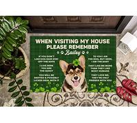 St. Patrick's Day Door Mat When Visiting My House Please Remember Welsh Corgi Dog Doormat Non Slip Rubber Floor Rugs Entrance Welcome Indoor Outdoor Door Mat for Home Kitchen Bathroom Porch Decor
