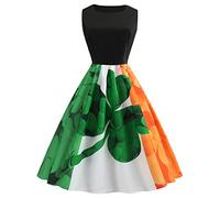 St Patricks Day Dress for Women,St Patrick's Day Dress,Green Shamrock Dress Irish Lady Fancy Dress Sleeveless Tunic Dresses Swing Dress Evening Party Prom Bow Dress A Line Skirt Cocktail Dress