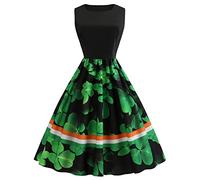 St Patricks Day Dress for Women,St Patrick's Day Dress,Green Shamrock Dresses Irish Lady Sleeveless Tunic Dresses Swing Dresss Evening Party Prom A Line Skirt Cocktail