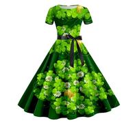 St Patricks Day Dress for Women Womens St Patricks Day Costume Shamrock Rockabilly Halter Dress Short Sleeve Dress Irish Dress Prom Vintage Dress Ladies Swing Bodycon a Line Skirt Cocktail Festive