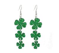St Patrick's Day Drop Dangle Earrings Acrylic Irish Glitter Shamrock Lucky Green Clover for Women Holiday Jewelry, Acrylic Zinc, No Gemstone