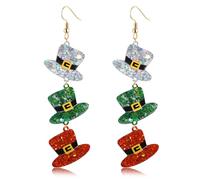 St Patricks Day Earrings 3-Leprechaun Hat Dangle Earrings Hypoallergenic Lucky Green Glitter Acrylic Top Hat St Patrick’s Day Earrings for Women Irish Holiday Earrings Jewelry Accessories, L, Acrylic