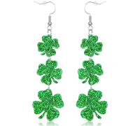 St Patricks Day Earrings, Acrylic Four Leaf Clover Earrings, St Patricks Day Accessories, Irish Festival Good Luck Dangle