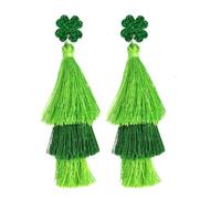 St. Patrick's Day Earrings Bohemian Green Layered Tassel Dangle Drop Earrings Glitter Lucky Clover Irish Shamrock Acrylic Stud Earrings for Women Holiday Jewelry, resin rhinestone, agate