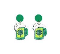 St. Patrick's Day Earrings for Women Girls,Irish Shamrock Acrylic Dangle Earrings, Green Hat Clover Horseshoe Drop Earrings for Irish Festival Gift, Acrylic, No Gemstone