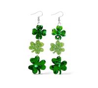St Patricks Day Earrings for Women Green Beaded Shamrock Dangle Lucky Four Leaf Clover Accessories Irish Holiday Parade Outfit Festive Jewelry Costume Sets Handcrafted Lucky Charm Jewelry, Metal, No