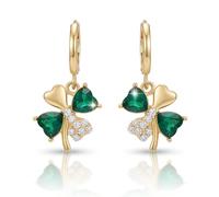 St Patricks Day Earrings for Women Green Four Leaf Clover Earrings St Patricks Day Decoration Lucky Irish Gifts Clover earrings Alloy Accessories with Velvet Bag