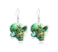 St. Patrick's Day Earrings for Women,Irish Shamrock Acrylic Dangle Earrings, Green Hat Clover Horseshoe Drop Earrings for Irish Festival, M, Acrylic, No Gemstone