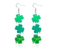 St Patrick's Day Earrings for Women,Irish Shamrock Drop Dangle Earrings Acrylic Green Clover Earrings Good Luck Holiday Jewelry, Acrylic, No Gemstone