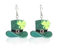 St. Patrick's Day Earrings Green Hat Irish Glitter Shamrock Dangle Earrings for Women Cross Clover Drop Earrings Saint Patrick's Jewelry Gift, One Size, Acrylic, No Gemstone
