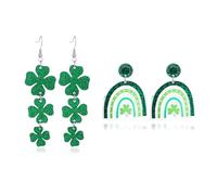 St Patricks Day Earrings Green Leaf Earrings for Women Irish Shamrock Acrylic Dangle Earrings Green Hat Clover Horseshoe Drop Earrings Lucky Jewelry Accessories for Irish Festival, M, Acrylic, No