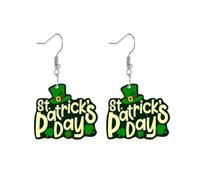 St Patricks Day Earrings Green Leaf Earrings for Women Irish Shamrock Acrylic Dangle Earrings Green Hat Clover Horseshoe Drop Earrings Lucky Jewelry Accessories for Irish Festival, M, Acrylic, No