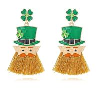 St. Patrick's Day Earrings Green Leaf Leprechaun with beard Tassel Big Dangle Drop Earring for Women Handmade Lucky Shamrock Hat Drop Dangle Earrings Irish Holiday Jewelry Gift