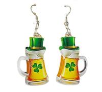 St. Patrick's Day Earrings Green Lucky Clover Irish Shamrock Acrylic Dangle Earrings for Women Funny Green Hat Panda Cat Dog Frog Beer Bottle Animal Drop Earrings Holiday Party Jewelry, Resin, Agate