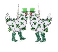 St. Patrick's Day Earrings Green Lucky Clover Irish Shamrock Acrylic Dangle Earrings for Women Funny Green Hat Panda Cat Dog Frog Beer Bottle Animal Drop Earrings Holiday Party Jewelry, Resin, Agate