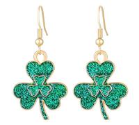St. Patrick's Day Earrings Heart Clover Leaf Earring Shamrock Glitter Lucky Designs Gold Alloy Dangle Earring Lucky Decor St Patricks Day Accessories Irish Holiday Jewelry Gift for Women, One Size