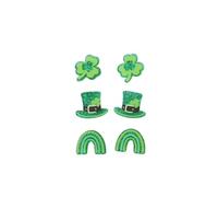 St. Patrick's Day Earrings Set Shinning Green Lucky Clover Green Hat Horseshoe Acrylic Stud Earring for Women Irish Shamrock Gnome Heart Ear Stud Holiday Party Jewelry, Acrylic, No Gemstone