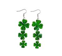 St. Patrick's Day Earrings Shinning Green Lucky Four-leaf Clover Acrylic Drop Earring for Women Irish Shamrock Dangling Earrings Holiday Party Jewelry, Acrylic, No Gemstone