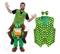 St Patricks Day Fancy Dress Costume - Pick Me Up Novelty Irish Man Costume - Ride on Costume with Green Irish Waistcoat with Shamrock Print Bowtie (X-Large)