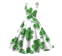 St Patrick's Day Fancy Dress Green Sleeveless Paddy's Day Fancy Dress,2024 Irish Lucky Shamrock Dresses,Vintage Spaghetti Strap Dresss Ladies Leprechaun A Line Swing Party Dresses