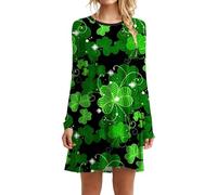 St Patrick's Day Fancy Dress Leprechaun Costumes Ireland Irish Lucky Shamrock Dress Long Sleeve Plaid Hooded Dress Saint Patricks Day Green Irish Outfits Gown Cocktail Skirt