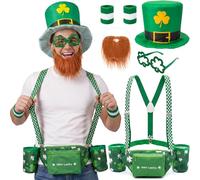 St. Patrick's Day Fanny Pack Shamrocks Beverage Beer Belt Costume Set Outfit Accessories with Drink Holder Irish Green Hat Wristband