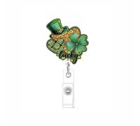 St. Patrick's Day Four-Leaf Clover Badge R or Nurse Nursing Funny Heart Retractable Alligator Acrylic Badge Clip Green for Doctors Teacher Worker Business Card