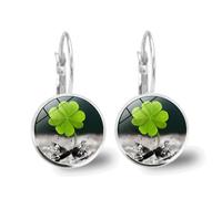St. Patrick's Day Four Leaf Clover Earring for Women Simple Lucky Drop Dainty Small Dangle Hoop Lucky Irish Shamrock Green Clover Flower Earrings Festival Accessories Good Luck Jewelry, S, Metal, No