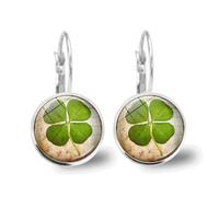 St. Patrick's Day Four Leaf Clover Earring for Women Simple Lucky Drop Dainty Small Dangle Hoop Lucky Irish Shamrock Green Clover Flower Earrings Festival Accessories Good Luck Jewelry, S, Metal, No