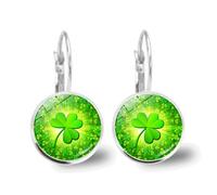 St. Patrick's Day Four Leaf Clover Earring for Women Simple Lucky Drop Dainty Small Dangle Hoop Lucky Irish Shamrock Green Clover Flower Earrings Festival Accessories Good Luck Jewelry, S, Metal, No